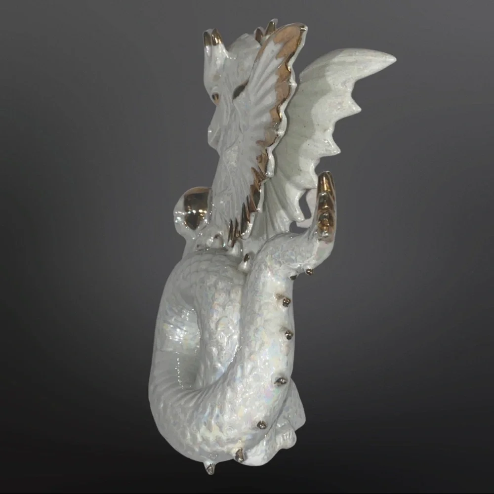 Vintage Intricate Carved Glossy White with Gold Trim Japanese Dragon Figurine - Picture 8 of 8